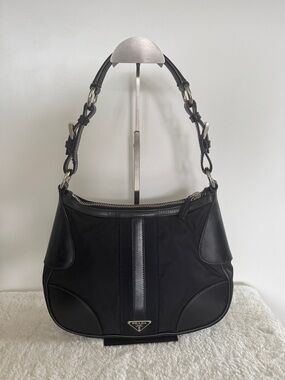 PRADA Tessuto Nylon Leather Trimmed Handbag